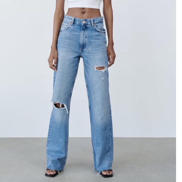 Zara Pants & Jumpsuits Zara Wide Leg Full Length Ripped Jeans